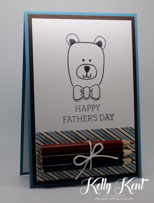 DIY Colouring Cards - Playful Pals Bear Father's Day Card.  Black & white images with pencils attached.  Fun for kids & adults!  Kelly Kent - mypapercraftjourney.com.